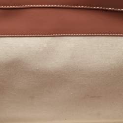 Pre Owned حقيبة بربري كانفاس وجلد أبيض/عنابي بجيب متوسطة