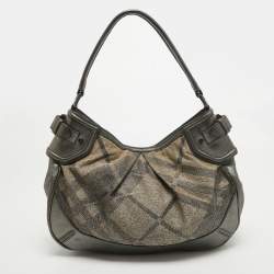 Pre Owned Burberry Grey Nova Check Lurex and Leather Fairby Hobo