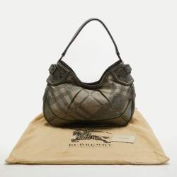 Pre Owned Burberry Grey Nova Check Lurex and Leather Fairby Hobo
