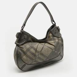 Pre Owned Burberry Grey Nova Check Lurex and Leather Fairby Hobo