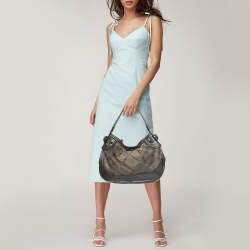 Pre Owned Burberry Grey Nova Check Lurex and Leather Fairby Hobo