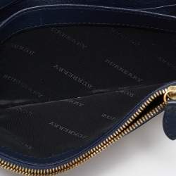 Pre Owned Burberry Navy Blue/Beige House Check Canvas and Leather Flap Continental Wallet