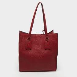 Pre Owned Burberry Red Grain Leather Woodbury Tote