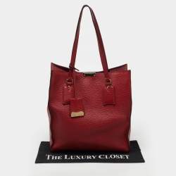 Pre Owned Burberry Red Grain Leather Woodbury Tote