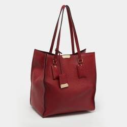 Pre Owned Burberry Red Grain Leather Woodbury Tote