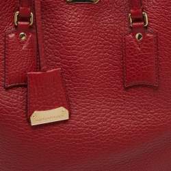 Pre Owned Burberry Red Grain Leather Woodbury Tote
