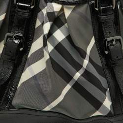 Pre Owned Burberry Black/Grey Beat Check Nylon and Patent Leather Lowry Tote