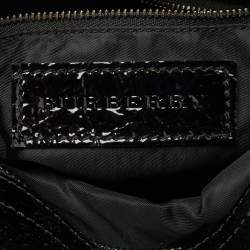 Pre Owned Burberry Black/Grey Beat Check Nylon and Patent Leather Lowry Tote