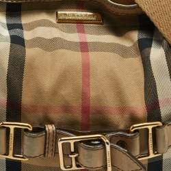 Pre Owned Burberry Beige House Check Canvas and Leather Brecon Tote