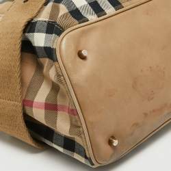 Pre Owned Burberry Beige House Check Canvas and Leather Brecon Tote