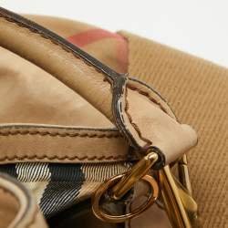 Pre Owned Burberry Beige House Check Canvas and Leather Brecon Tote