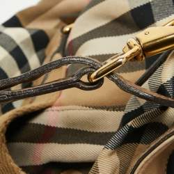 Pre Owned Burberry Beige House Check Canvas and Leather Brecon Tote