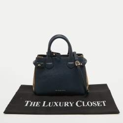 Pre Owned Burberry Navy Blue/Beige House Check Canvas and Leather Mini Banner Tote