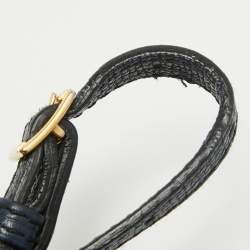 Pre Owned Burberry Navy Blue/Beige House Check Canvas and Leather Mini Banner Tote