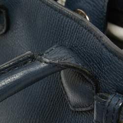 Pre Owned Burberry Navy Blue/Beige House Check Canvas and Leather Mini Banner Tote