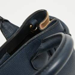 Pre Owned Burberry Navy Blue/Beige House Check Canvas and Leather Mini Banner Tote