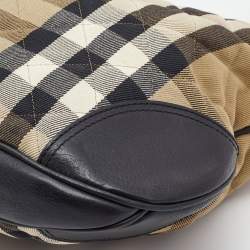 Pre Owned Burberry Beige/Black Quilted House Check Canvas and Leather Brooke Hobo