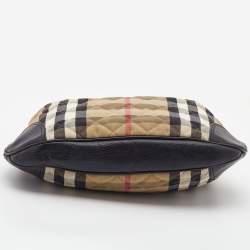 Pre Owned Burberry Beige/Black Quilted House Check Canvas and Leather Brooke Hobo