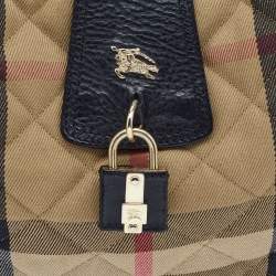 Pre Owned Burberry Beige/Black Quilted House Check Canvas and Leather Brooke Hobo