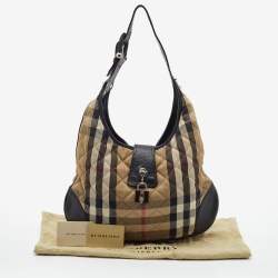 Pre Owned Burberry Beige/Black Quilted House Check Canvas and Leather Brooke Hobo