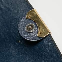 مملوكة مسبقًا Burberry Navy Blue Embossed Leather Canterbury Tote