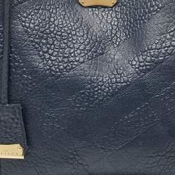 مملوكة مسبقًا Burberry Navy Blue Embossed Leather Canterbury Tote