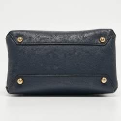 Pre Owned Burberry Navy Blue/Beige Leather and House Check Fabric Mini Banner Tote
