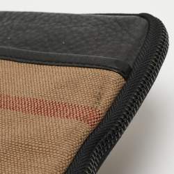 Pre Owned Burberry Beige/Black Exploded Check Canvas and Leather Zip Pouch
