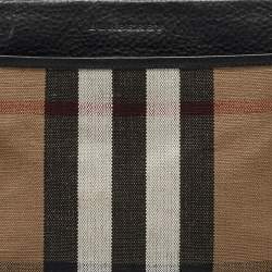 Pre Owned Burberry Beige/Black Exploded Check Canvas and Leather Zip Pouch