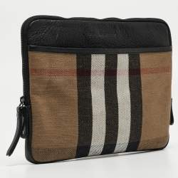 Pre Owned Burberry Beige/Black Exploded Check Canvas and Leather Zip Pouch