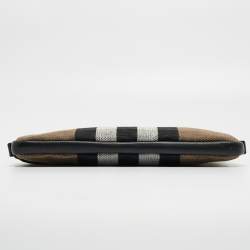 Pre Owned Burberry Beige/Black Exploded Check Canvas and Leather Zip Pouch