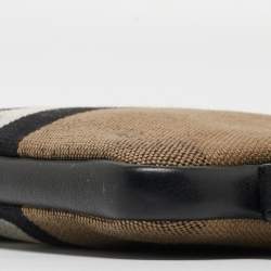 Pre Owned Burberry Beige/Black Exploded Check Canvas and Leather Zip Pouch