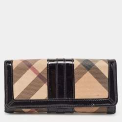 Burberry Black Novacheck Canvas and Patent Leather Penrose Continental Wallet 