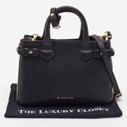 Burberry Black/Beige Leather and House Check Fabric Small Banner Tote