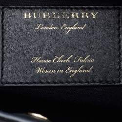 Burberry Black/Beige Leather and House Check Fabric Small Banner Tote