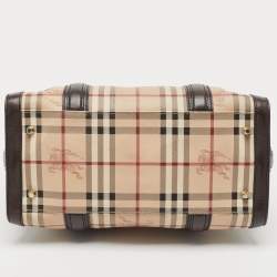 Pre Owned Burberry Brown/Beige Haymarket Canvas and Leather Alchester Bag