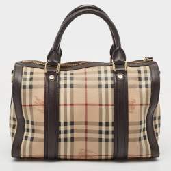 Pre Owned Burberry Brown/Beige Haymarket Canvas and Leather Alchester Bag