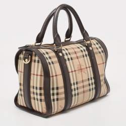 Pre Owned Burberry Brown/Beige Haymarket Canvas and Leather Alchester Bag