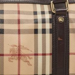Pre Owned Burberry Brown/Beige Haymarket Canvas and Leather Alchester Bag