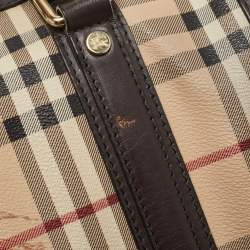 Pre Owned Burberry Brown/Beige Haymarket Canvas and Leather Alchester Bag