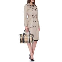 Pre Owned Burberry Brown/Beige Haymarket Canvas and Leather Alchester Bag