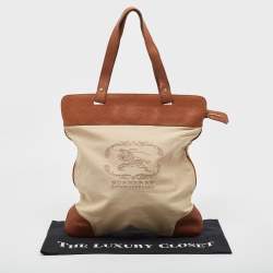 Pre Owned حقيبة يد بربري ستويل رول أب جلد وكانفاس بنية/ حمراء