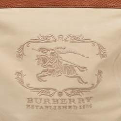 Pre Owned حقيبة يد بربري ستويل رول أب جلد وكانفاس بنية/ حمراء