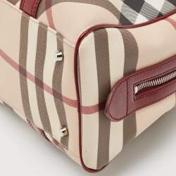 Pre Owned Burberry Burgundy/Beige Nova Check Coated Canvas and Patent Leather Buckle Satchel