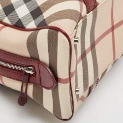 Pre Owned Burberry Burgundy/Beige Nova Check Coated Canvas and Patent Leather Buckle Satchel