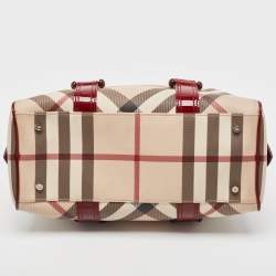 Pre Owned Burberry Burgundy/Beige Nova Check Coated Canvas and Patent Leather Buckle Satchel