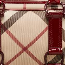 Pre Owned Burberry Burgundy/Beige Nova Check Coated Canvas and Patent Leather Buckle Satchel