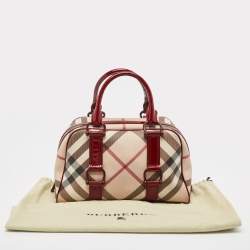 Pre Owned Burberry Burgundy/Beige Nova Check Coated Canvas and Patent Leather Buckle Satchel
