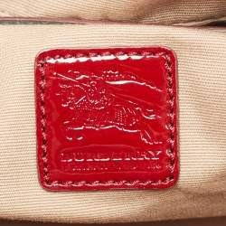 Pre Owned Burberry Burgundy/Beige Nova Check Coated Canvas and Patent Leather Buckle Satchel