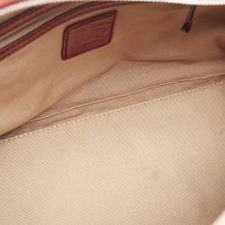 Pre Owned Burberry Burgundy/Beige Nova Check Coated Canvas and Patent Leather Buckle Satchel